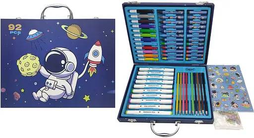 Набір художній для малювання 92 предмети Космонавт, 30x23.5x5 см + 1 аркуш наклейка + 15 аркушів розмальовка