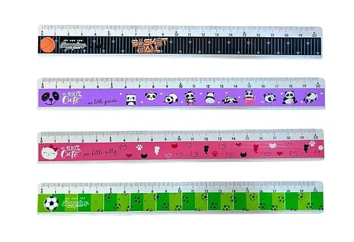 Лінійка алюмінієва, 20 см, з кольоровим принтом, 8 шт. в упаковці