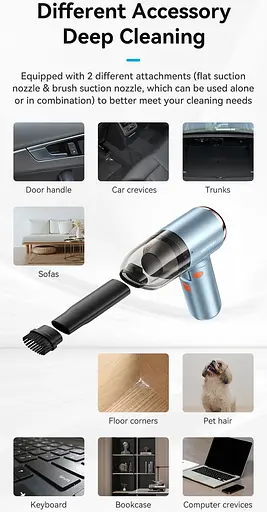 Пылесос автомобильный Vention 5000 Pа 70 Вт Li-Ion USB-C 4000 мА/ч синий - фото 9