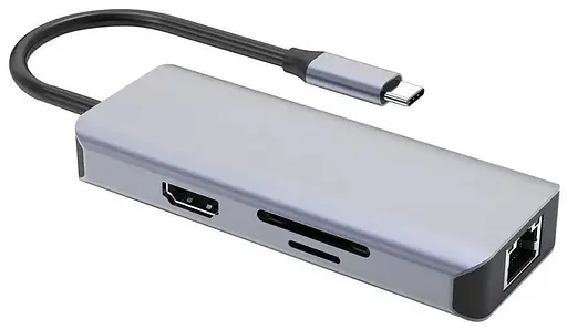 USB-хаб Proove Type-C-Хаб Iron Link 6 в 1 (2*USB3.0 + SD/TF + RJ45 + HDMI) серебристый (HBI700010004) - фото 2