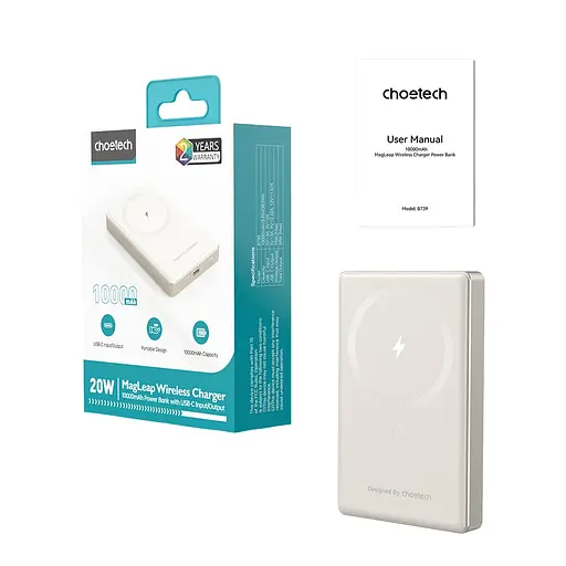 Повербанк 10000mAh Choetech B739 Silver QC3.0 PD3.0 бездротова магнітна зарядка (43-00152) - фото 4