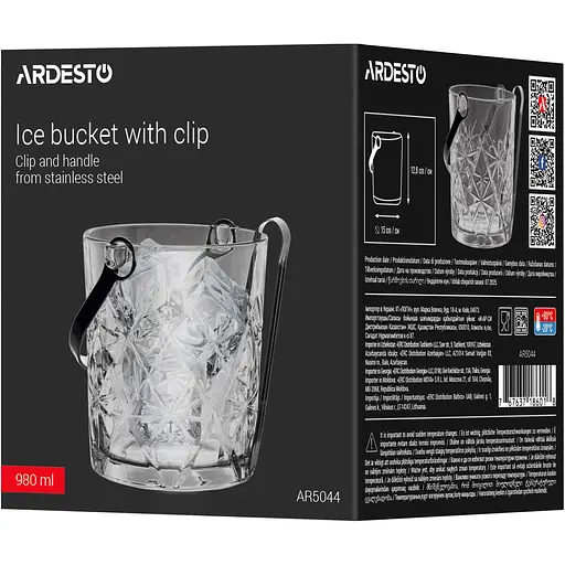 Відро для льоду Ardesto Alba зі щипцями 980 мл прозоре (AR5044) - фото 7