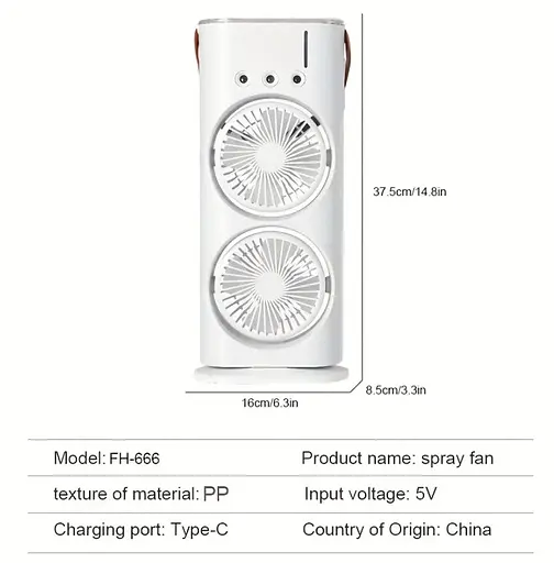 Портативный вентилятор Voltronic T1818, увлажнение, подсветка, Air Cooler Fan White - фото 5