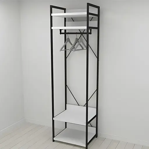 Шкаф Гардероб Уни секция 2 серии Конект Ferrum-decor 220x60x50см Черный металл ДСП Белый 32 мм (FRD-104535)