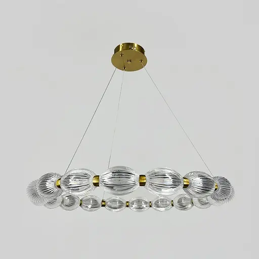 Led люстра з прозорими рельєфними кульками у латунному кільцевому корпусі Ø 68 см | Line F | Арт. MJ343-680 AB+CL - фото 5