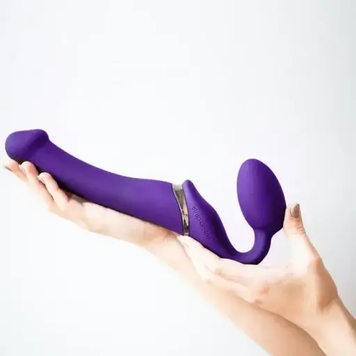 Безремневий страпон Strap-On-Me Vibrating Violet M регульований з вібрацією та з пультом ДК діаметр 3.3 см - фото 7