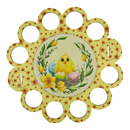 Великодня підставка для писанок жовта із зайчиком та курочкою на 12 яєць - фото 2