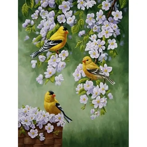 Алмазная мозаика Чарівний діамант Птички. Весенняя песня со стразами на подрамнике 40 x 50 см