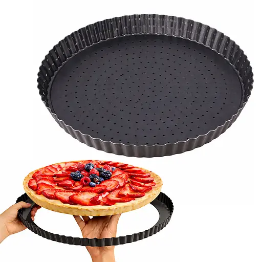 Перфорированная форма для выпечки тартов и кишей с антипригарным покрытием и съемным дном Ø30см Черный 88135 - фото 1