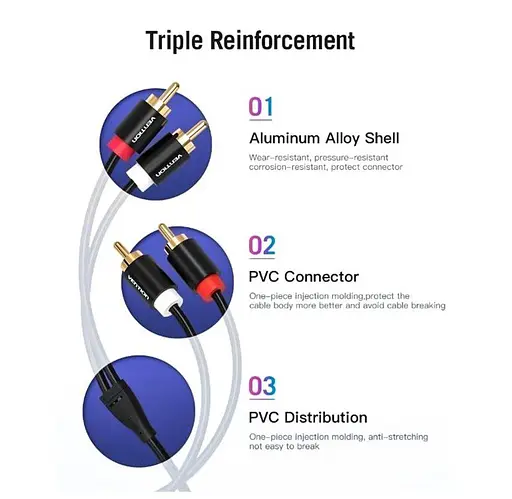 Коммутационный кабель 2xRCA-2xRCA Vention VABR06B100 1 м Black - фото 4