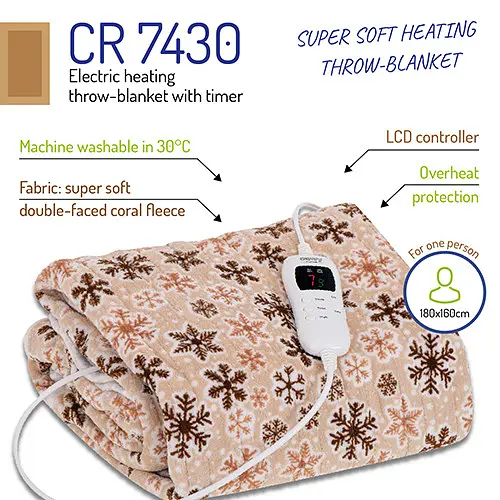 Электрическое одеяло 160x180см с таймером  супер мягкое Camry CR 7430 - фото 8