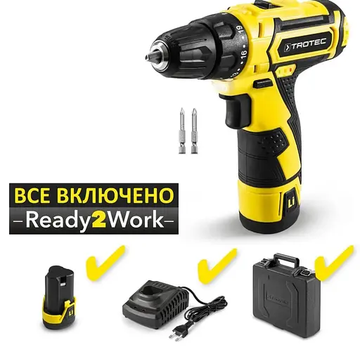 Дрель-шуруповерт аккумуляторный Trotec PSCS 11-12V с АКБ и ЗУ + кейс (4410000102) - фото 3