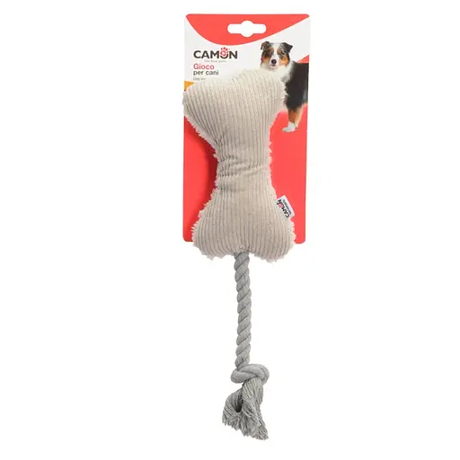 Іграшка для собак Camon кісточка плюшева з пищалкою та мотузкою 33 см (AH452)