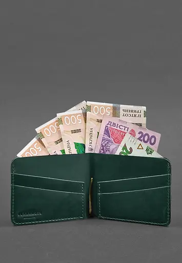 Кожаный портмоне 4.4 (с зажимом) зеленый Crazy Horse - фото 4