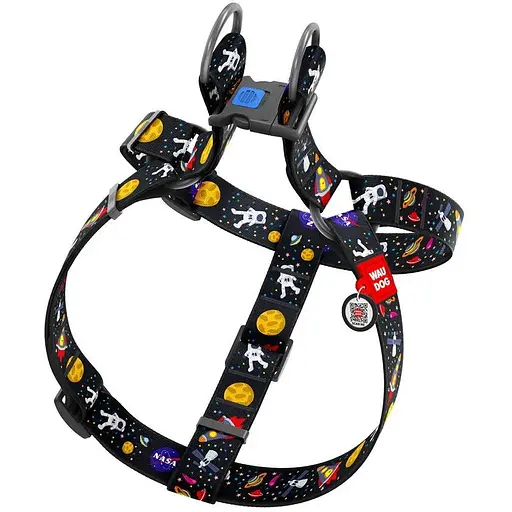 Шлея для собак Waudog Nylon з QR паспортом, малюнок "NASA", пластиковий фастекс, XL - фото 2