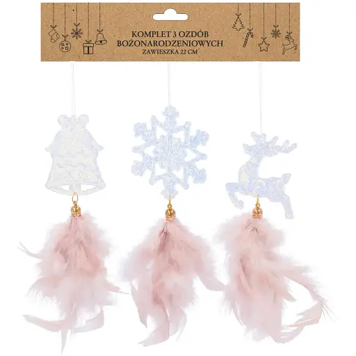 Набор украшений-подвесок Chomik Олень Колокольчик Снежинка с перьями 22 см 3 шт. шампань (5900779855861)