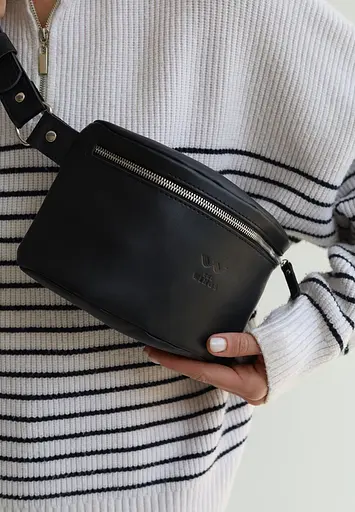 Шкіряна поясна сумка чорна - фото 2