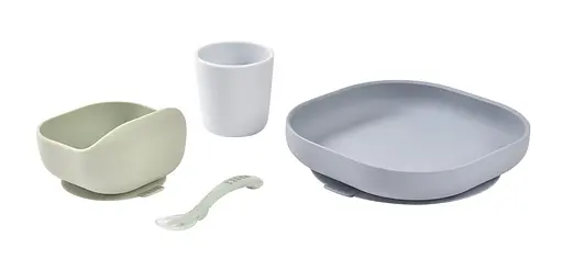 Набор Beaba 4+ тарелка миска стакан ложка оливковая/серая (913608) - фото 2
