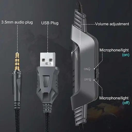 Проводная игровая гарнитура Onikuma Gaming with LED K6, USB, 3.5mm, 2m, black-blue - фото 4