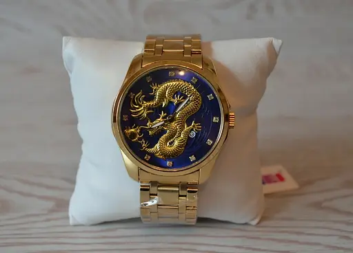 Чоловічий наручний годинник Skmei 9193 Дракон синій циферблат Золотисті - фото 9