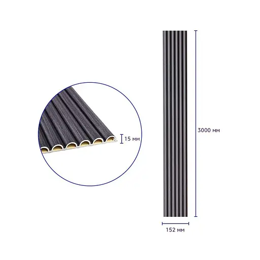 Рейка декоративна Wall Sticker WPC кругла стінова 3000х152х15 мм Графіт SW-00001873 - фото 3