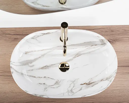 Умивальник Rea Aura 61 shiny aiax мармур накладний REA-U6623, Мармур - фото 4