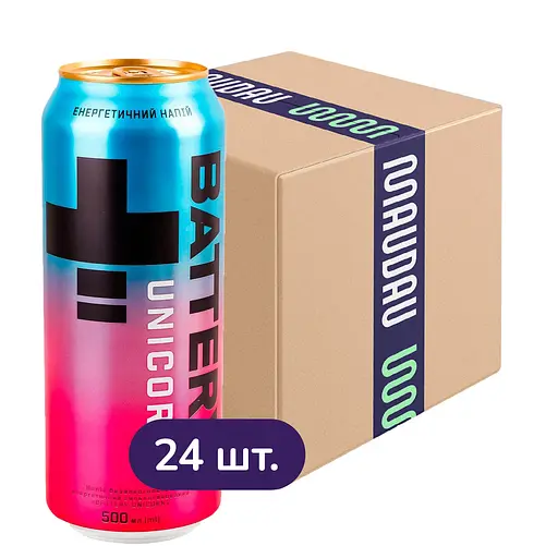 Упаковка енергетичного напою Battery Unicorn 12 л (0.5 л x 24 шт.) з/б