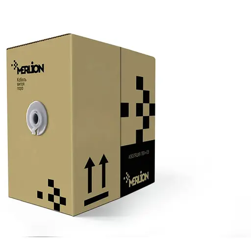 Кабель (патч-корд) КНПт UTP (4*2*0.5) 4p 24 AWG, Merlion, (CCA), ізоляція ПВХ + ПЕ, для зовн. робіт з тросом, 305м, Black, Corton BOX (450x450x500) Q1