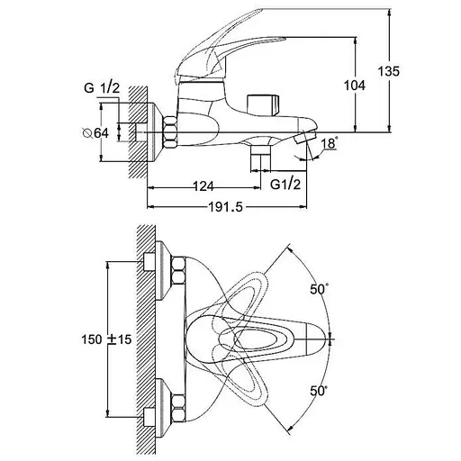 Змішувач для ванни Udis NHK3-А048 одноважільний 30412 - фото 4