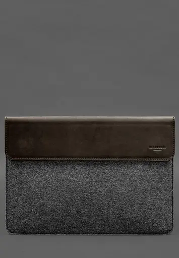 Чехол-конверт BlankNote с клапаном кожа+фетр для MacBook 15" Темно-коричневый Crazy Horse - фото 2