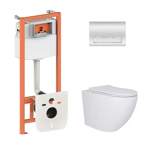 Подвесной унитаз Qtap Robin + инсталляция Qtap Nest 4 в 1 (линейная клавиша Chrome), Белый - фото 1