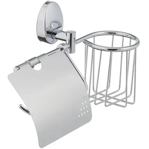Тримач туалетного паперу Zerix LR3303-1 з кришкою та кошиком LL1425 Хром - фото 1