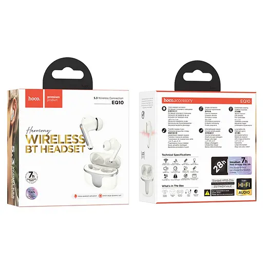 Беспроводные TWS наушники Hoco EQ10, вакуумные, BT5.3, 40mAh, 300mAh, 7h, milky white - фото 3