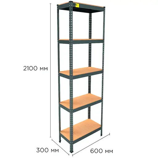 Металевий стелаж Emby Light Series (розмір 2100х600x300мм) 5 полиць ДСП до 100кг Чорний - фото 2