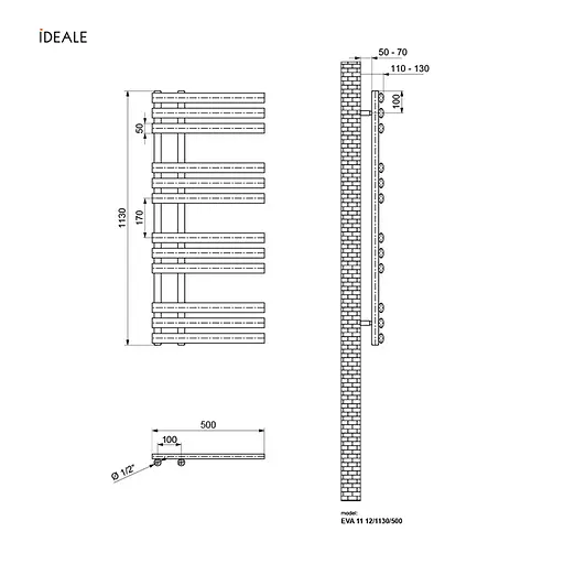 Рушникосушка дизайнерська Ideale Eva 11 12/1130/500 чорний, Чорний - фото 4