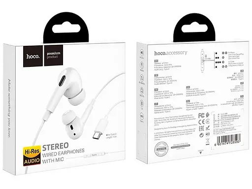 Навушники HOCO M101 Pro Crystal sound Type-C wire-controlled digital earphones with microphone White - фото 4