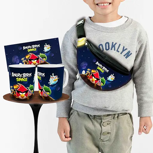 Набір: дитяча сумка-бананка+кружка Енгрі Бердс 32х15см, бананка для хлопчика через плече на подарунок (01028)
