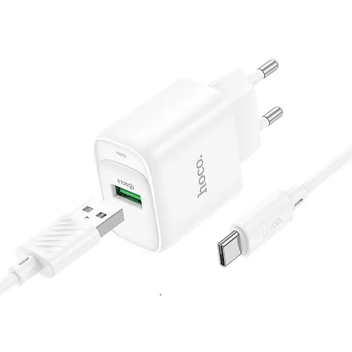 МЗП Hoco C140A Smart QC3.0 (1USB/3A) + Type-C White - фото 2