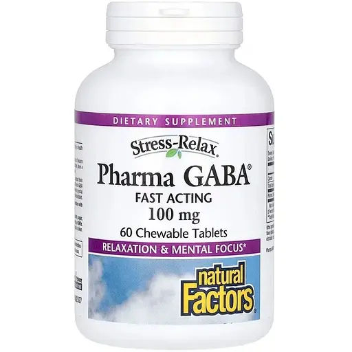 Гамма-аміномасляна кислота Natural Factors Stress-Relax Pharma GABA 100 mg, 60 желеек для спокою