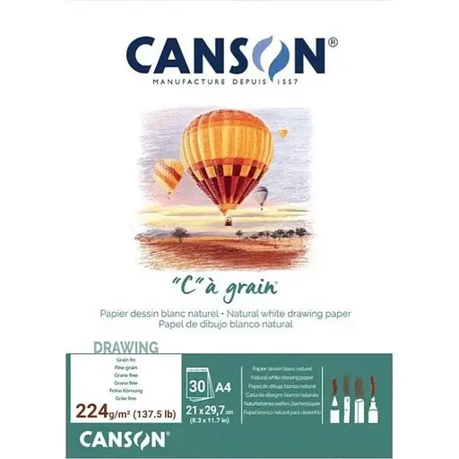 Склейка для эскизов и рисунка Canson Càgrain А4 (21х29.7см) 224г/м2 30л белая бумага - фото 1