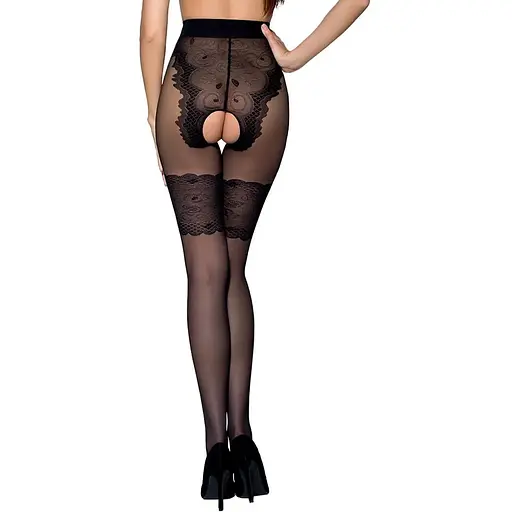 Колготки з відкритим доступом Passion ажурні трусики та підв‘язки Tiopen 013 Black 1/2 (20/40 den) - фото 2