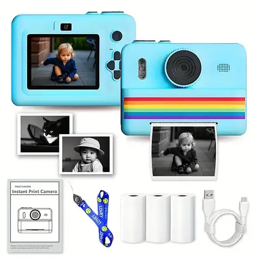 Детская цифровая фотокамера RAINBOW 2,8" мгновенная печать с термопринтером 1500 мАч Голубой - фото 1