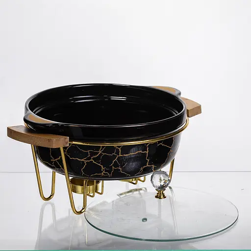 Мармит фарфоровый настольный круглый 1.3(л) мармитница с подогревом Черный мрамор Yiwu LC-717 - фото 5