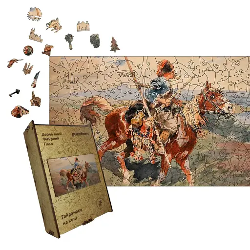 Деревянный пазл Гайдамаки, А4, Деревянная коробка 100 элементов