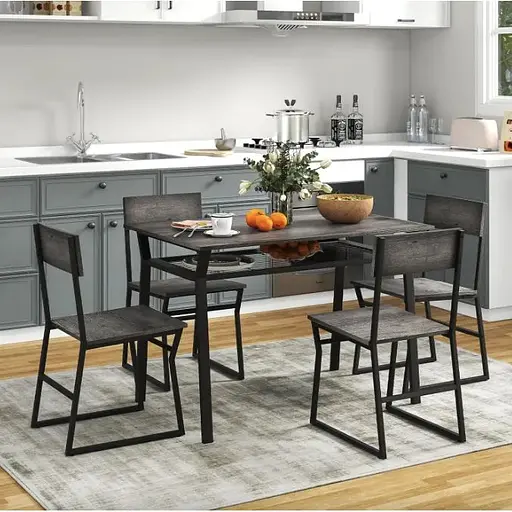 Комплект меблів Costway Merax обідній стіл з стільцями в стилі Loft сірий - фото 2