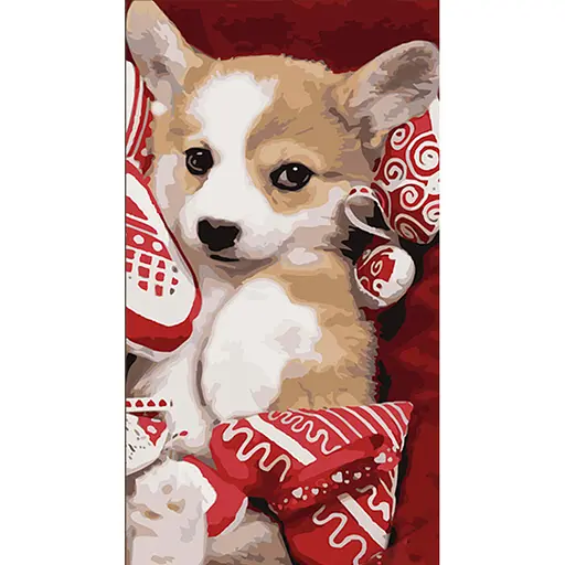 Набор для росписи по номерам Песик с мягкими сердечками, 50x25 см, WW234