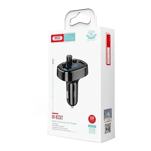 FM-трансмітер XO BCC02 car charger 3.1A Bluetooth + FM + USB Charging Чорний - фото 2