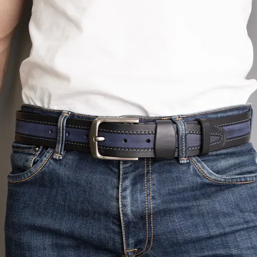 Ремінь чоловічий шкіряний батал 145 см SF-405 XXL під джинси синій - фото 8