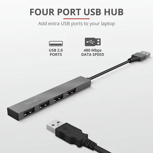 USB-Хаб Trust USB-хаб Halyx Aluminium 4-Port Mini USB Hub (23786_TRUST) - фото 9