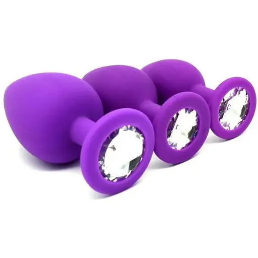 Комплект силіконових анальних пробок із кристалом SKN-KSIL-02 (розмір S, M, L), Фіолетовий - фото 4